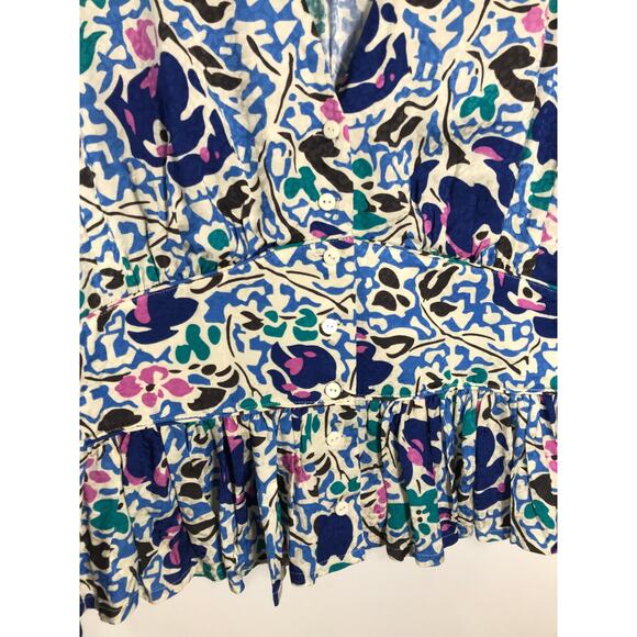 ba&sh Oleo Peplum Floral V Neck Top Blouse Womens Large Preppy Designer Feminine - Picture 7 of 10